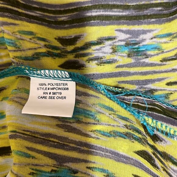 Notations cardigan semi-sheer yellow green brown geometric Small FIRM on PRICE - Picture 7 of 8